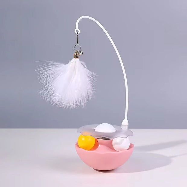 Interactive Cat Tumbler Toy, ABS Base with Feathers & Rolling Balls, Reduces Boredom & Destructive Behavior