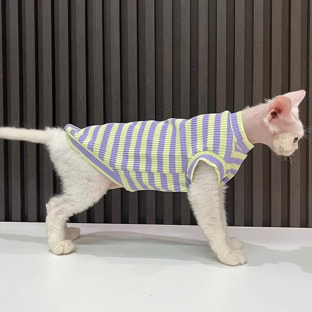 Cotton striped air-conditioned vest with high elasticity is good to wear in summer thin Sphynx cat Devon hairless cat clothes