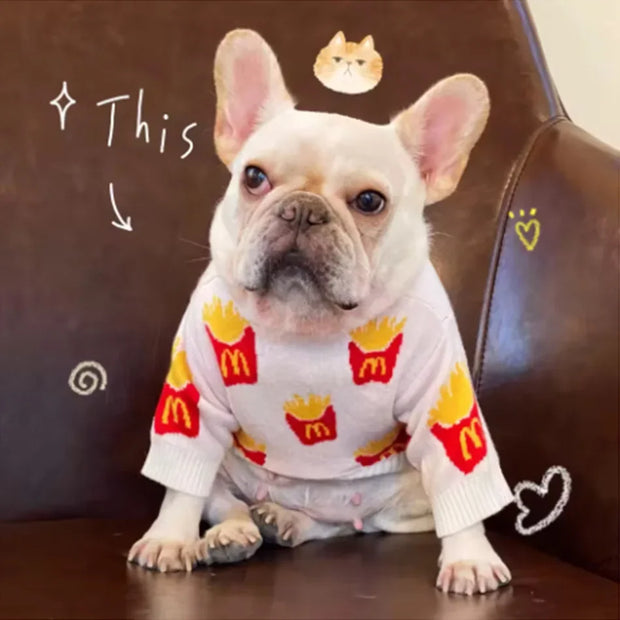 Soft Cotton Sweater for Pets, Small Dog Clothing, Cute French Fries Printed, High Quality Design Jacket for Cats and Animals