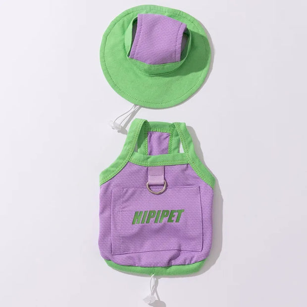 Dog Clothes with Hat Pet Summer Sun Protection Clothes Teddy Outdoor Vest Breathable Mesh Puppy T-Shirt with Traction Buckle