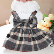 Dog Clothes Dog Dress Plaid Skirt With Big Bowknot Pet Harness With Leash Set For Girls Small Medium Chihuahua Dog Clothing