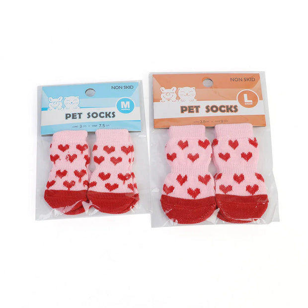 Pet Clothing 4pcs Cute Dog Socks Winter Indoor Cat Anti-Slip Knit Sock Wear Slip On Paw Protector Chihuahua Boots Pet Dog Socks