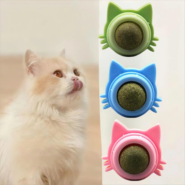 Pet Catnip Ball Toy Natural Mint Promotes Digestion Cat Grass Wall Sticker Ball Can Be Rotated Cat Lick Candy Snacks Kitten Toy